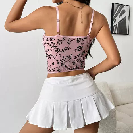 Minifaja de malla transparente de corte bajo con tirantes y varillas de espiga