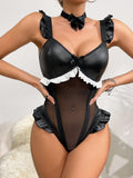 Body de malla transparente de cuero con lazo