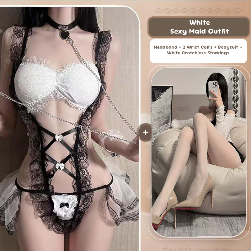 Disfraz de mucama de encaje transparente lencería sexy gratis