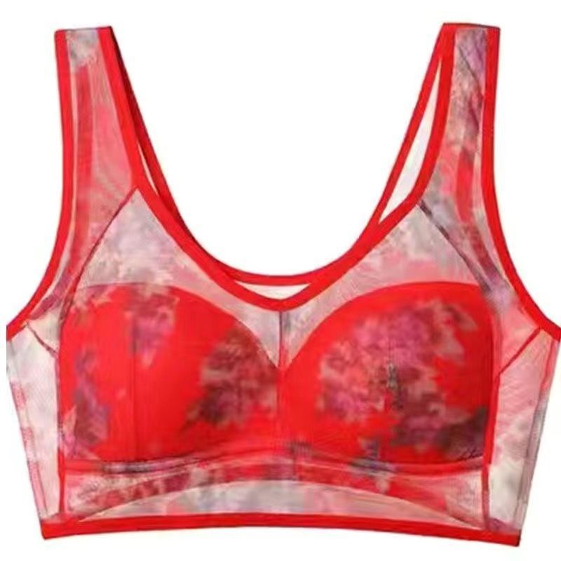Sujetador estampado para mediana edad, talla grande, estilo fino, tipo chaleco sin aros, evita la flacidez, sin costuras.