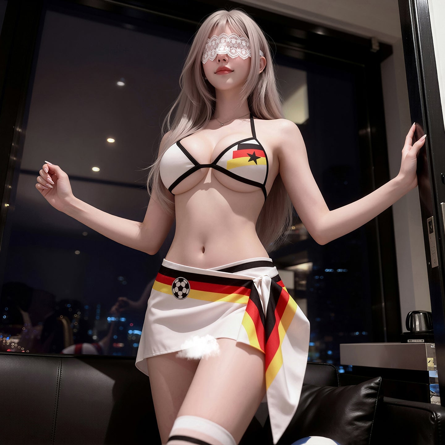 Sexy German Football Lingerie Set Flag Print Top and Wrap Skirt Costume