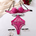 Conjunto de lencería erótica transparente de malla cómoda con sujetador push-up de tres piezas