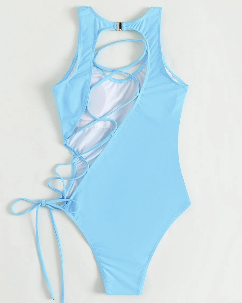 Traje de baño de una pieza con cordones