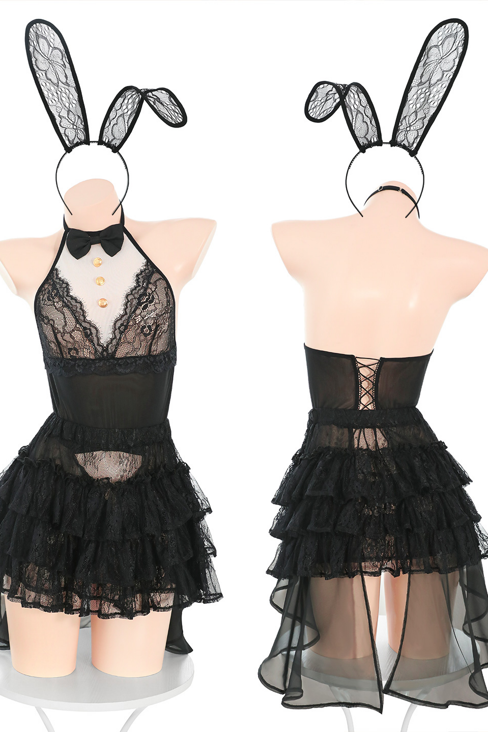 Traje de vestir Miss Rabbit Deacon en color de contraste blanco y negro con diadema de orejas de conejo