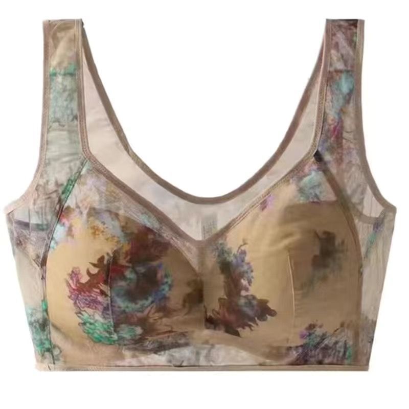 Sujetador estampado para mediana edad, talla grande, estilo fino, tipo chaleco sin aros, evita la flacidez, sin costuras.