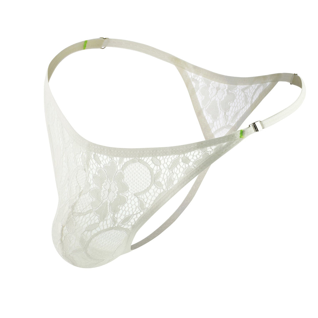 Tanga de encaje transparente sexy con botones laterales para hombre