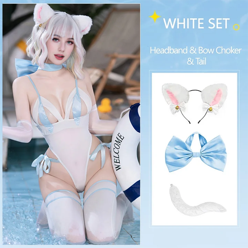 Conjunto de Bodysuit de Cosplay de Chica Gato con Entrepierna Abierta