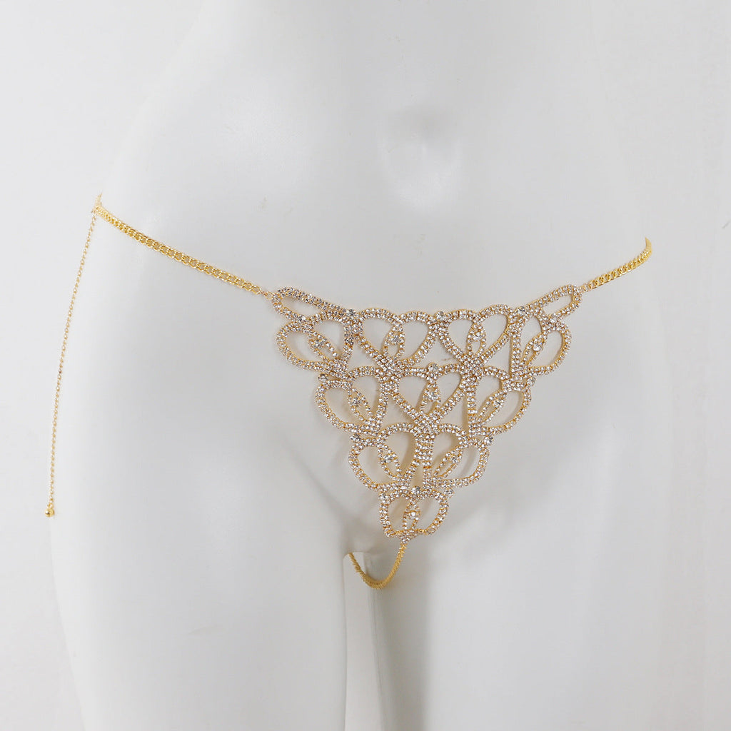Water diamond Diamond studded Heart shaped Decorations Nightclub sexy Body Chain Bra Set