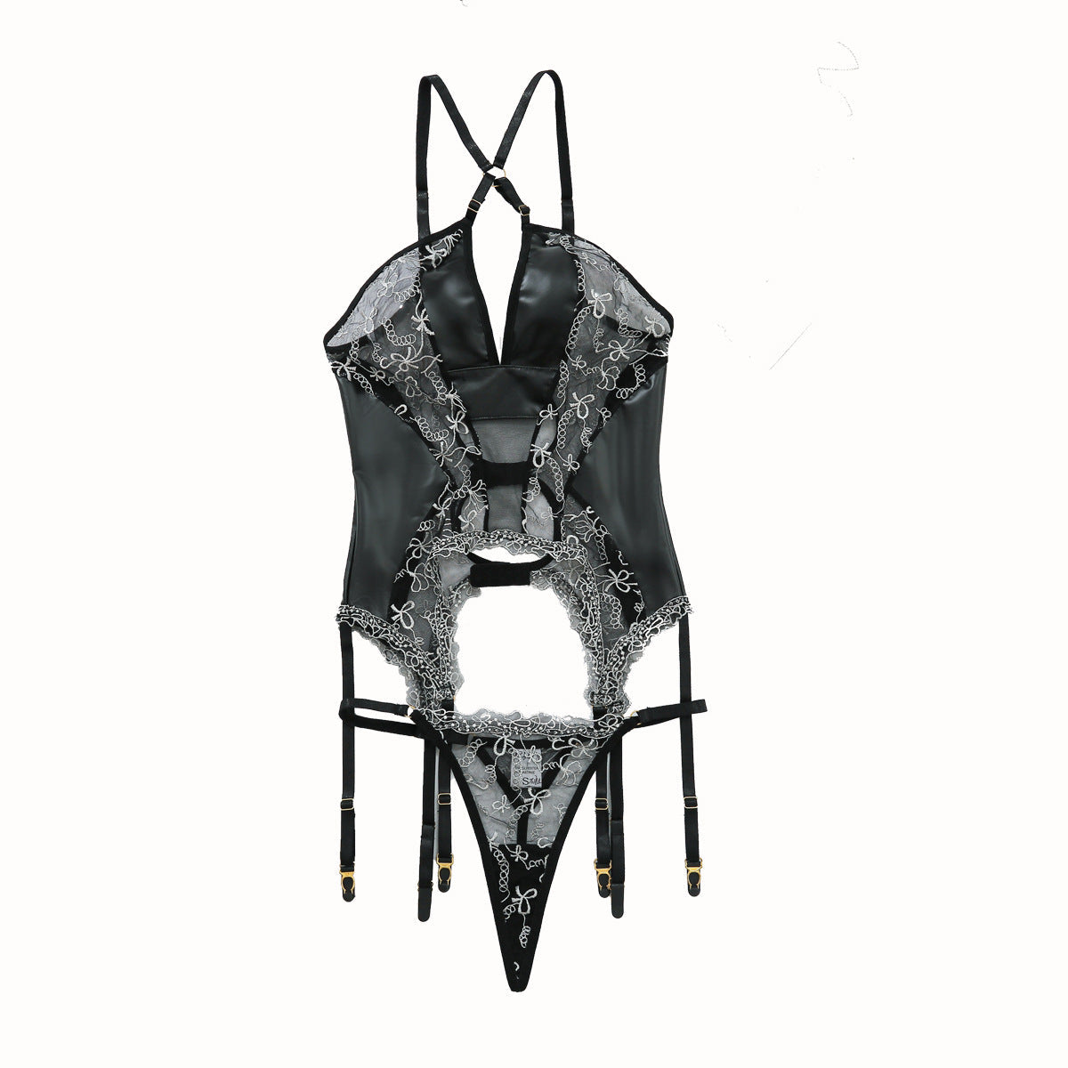 Conjunto de ropa interior de dos piezas con malla tentación, moldeo corporal, fruncido, sexy y hueco