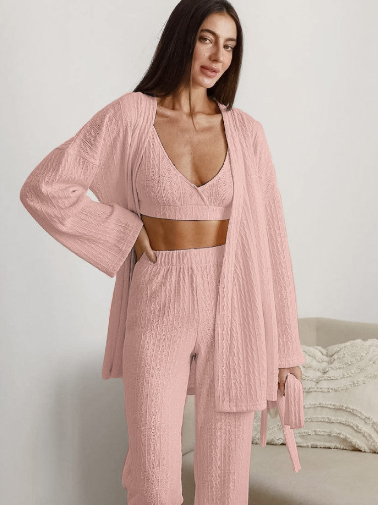 Conjunto de bata y pantalón largo a rayas holgados