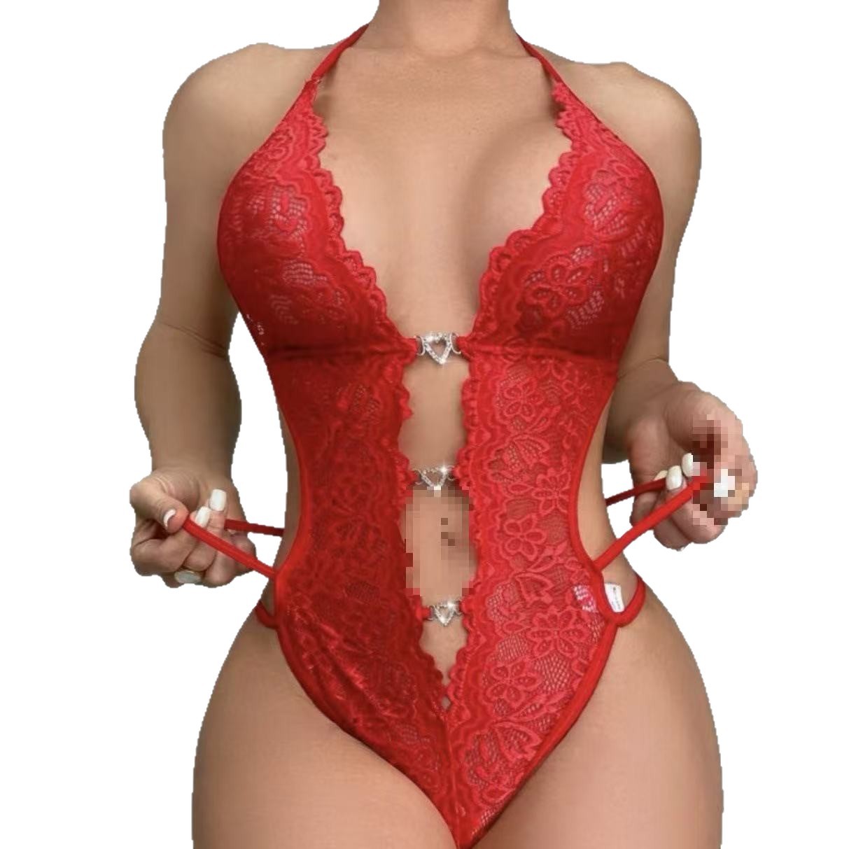 Vestido ajustado de encaje y pedrería con cuello halter