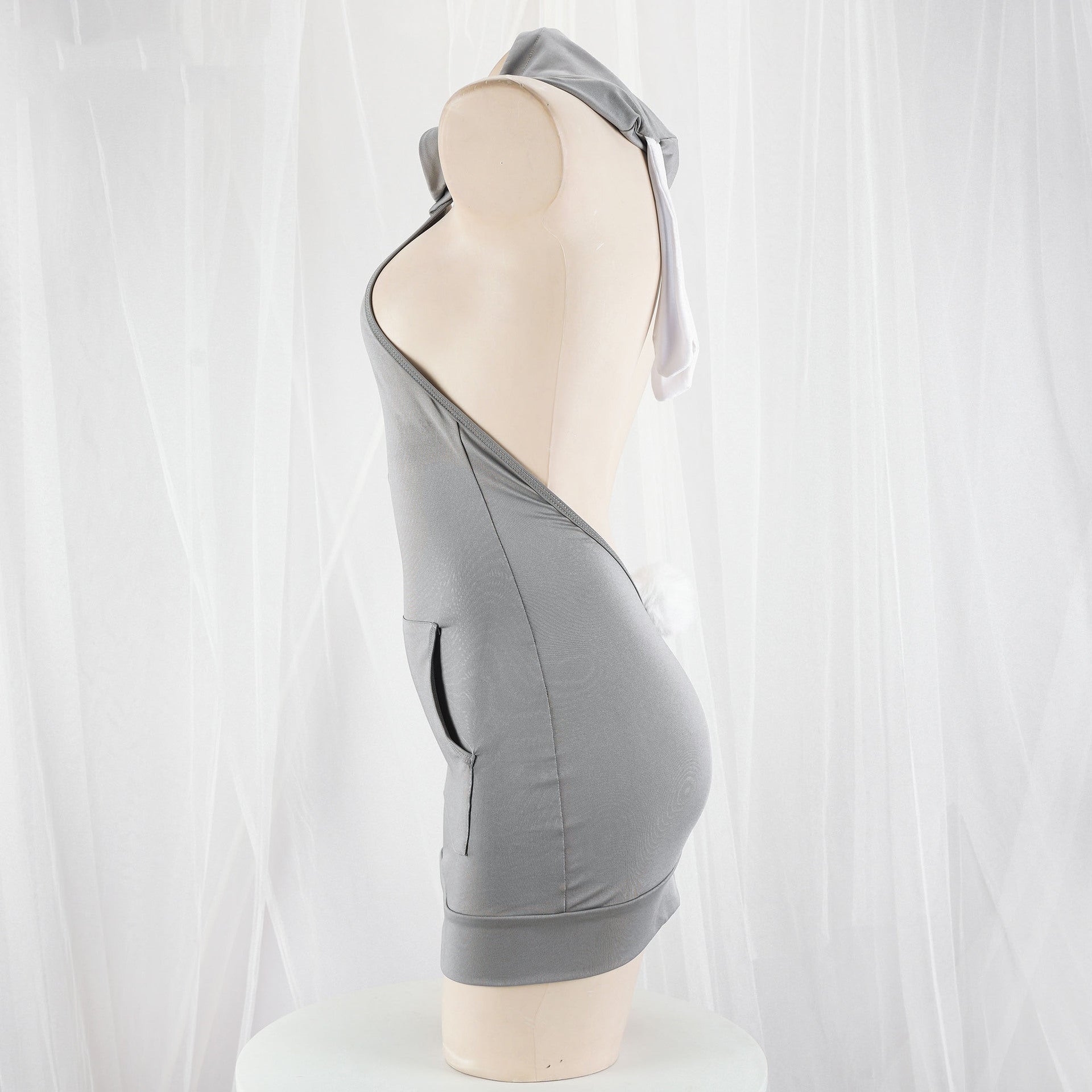 Vestido con capucha sin espalda sexy Kawaii camisón con cremallera