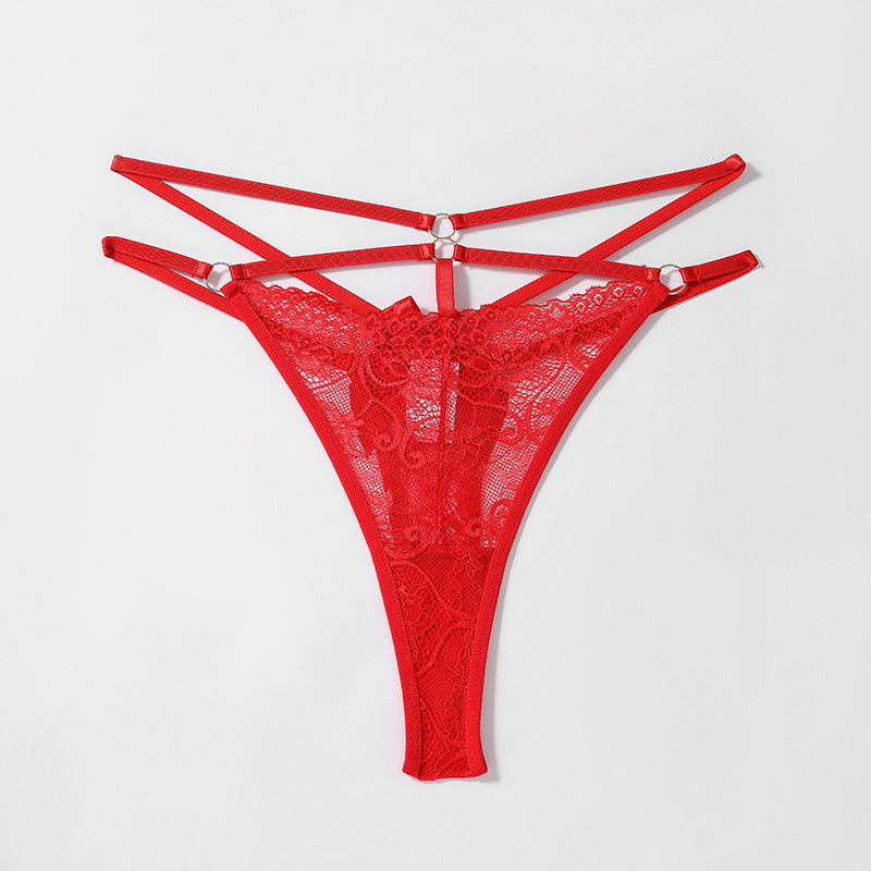 Seductive Women's Floral Lace Mid Waist Thongs Bowknot Detail
