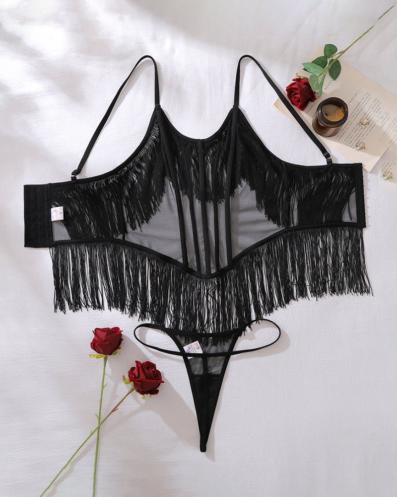 Body de malla con flecos