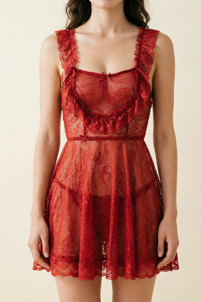 Muñeca babydoll de encaje transparente estilo francés con espalda descubierta