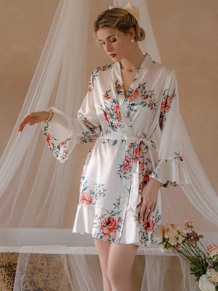 Ice Silk Floral Sexy Sleepwear Robe
