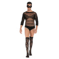 Men's Long-sleeved See-through Fishnet Suit With Cross-striped Stockings And Mask Set