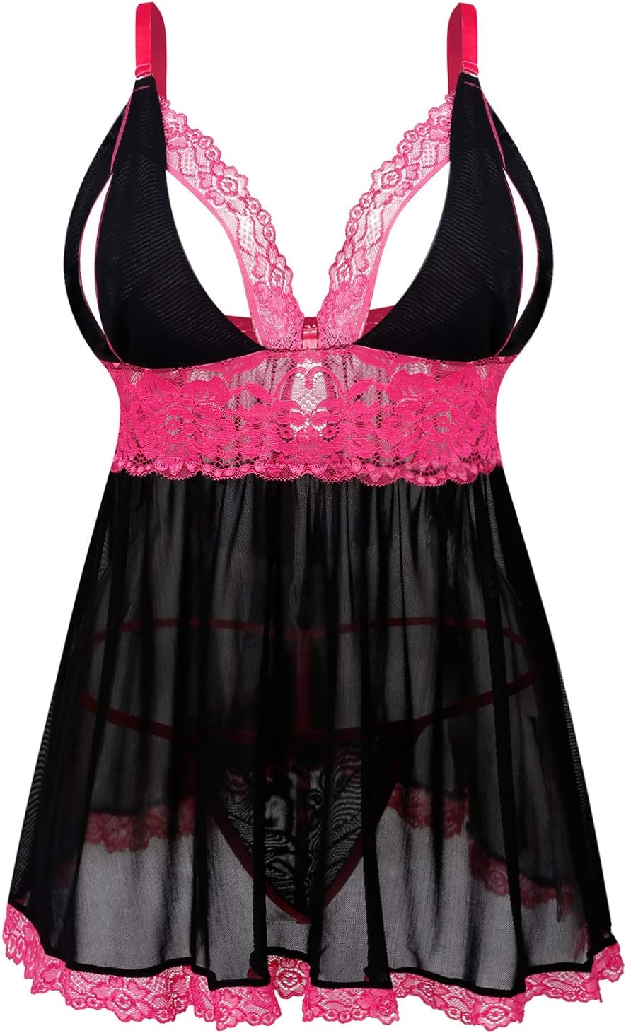 Pijama erótico con escote en V profundo, lencería sexy con vestido de dormir de encaje floral