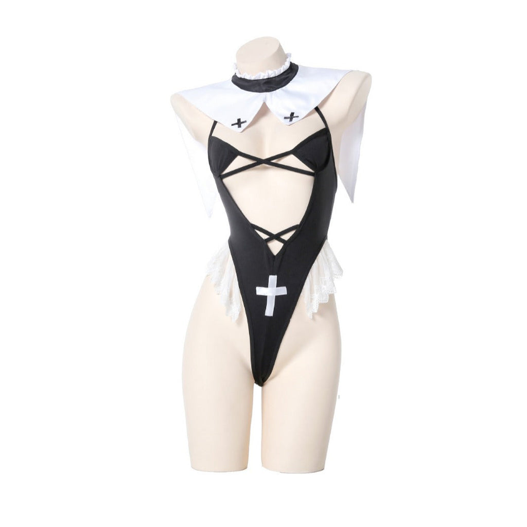 Lace Nun Cosplay Costume Bodysuit Set