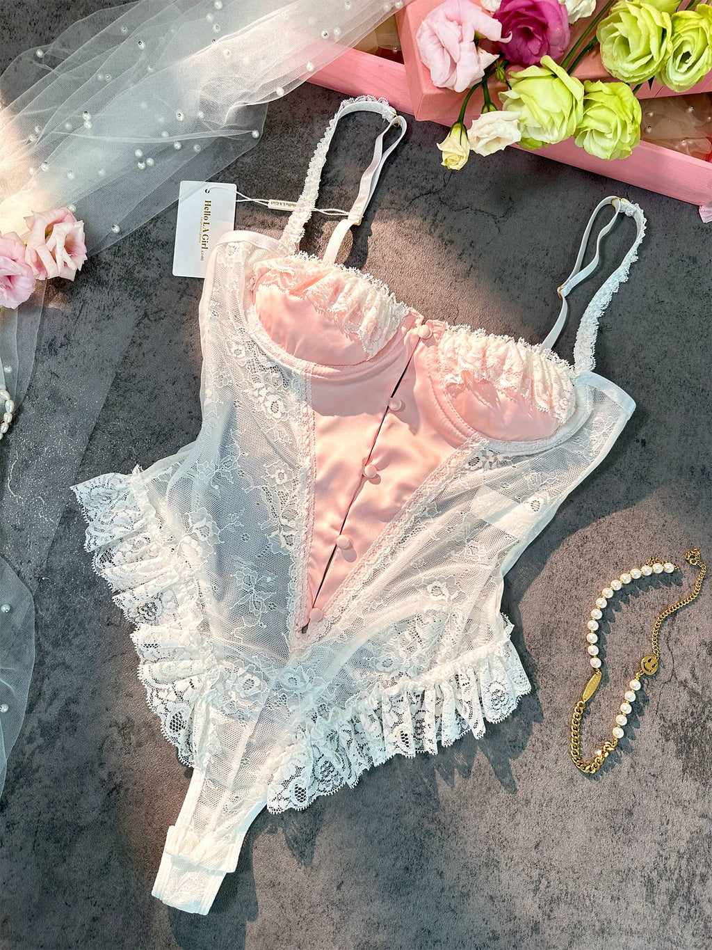 Dazzlingly Seductive Lace Bodysuit V-Neck Cut-Out Transparent Lingerie Alluring Femininity