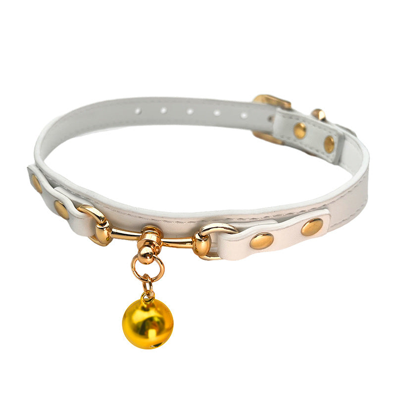 Bell Leather Collar with Hand Holding Rope
