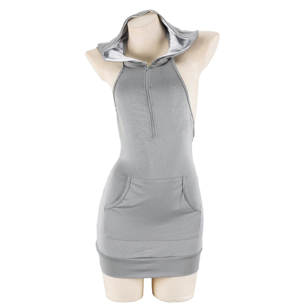 Vestido con capucha sin espalda sexy Kawaii camisón con cremallera