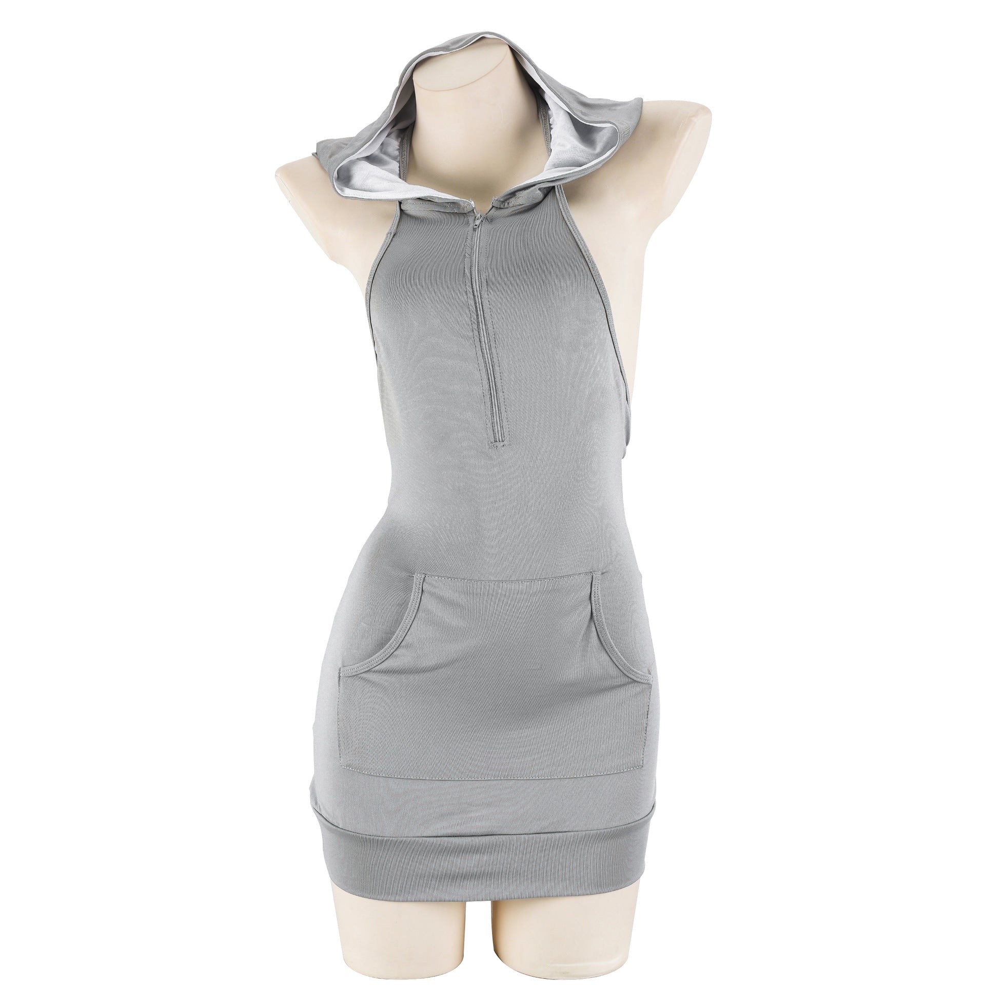 Vestido con capucha sin espalda sexy Kawaii camisón con cremallera