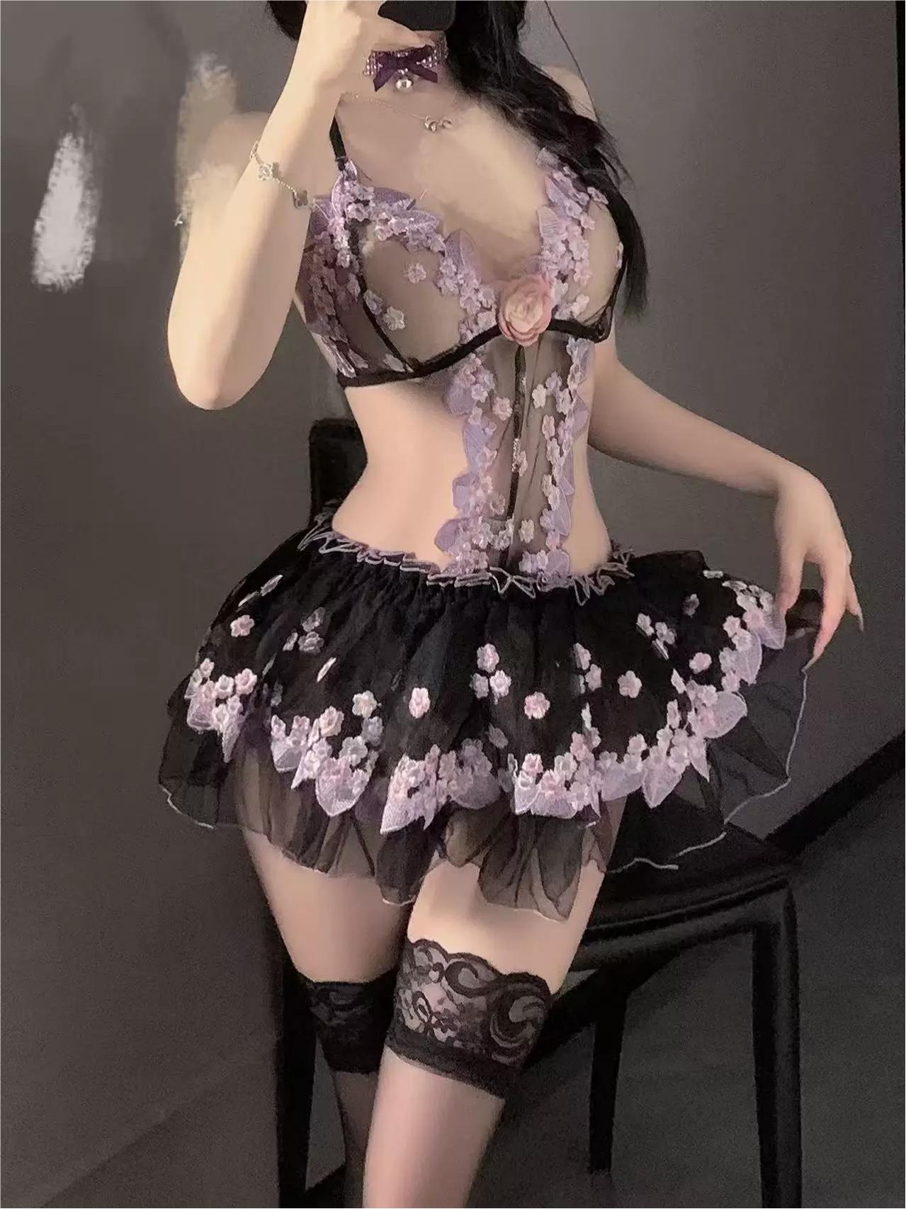 Mesh Rose Embroidered Lace Sling Pure Suit