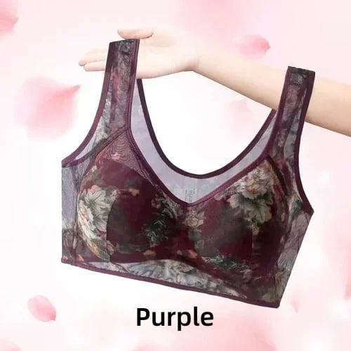 Sujetador estampado para mediana edad, talla grande, estilo fino, tipo chaleco sin aros, evita la flacidez, sin costuras.