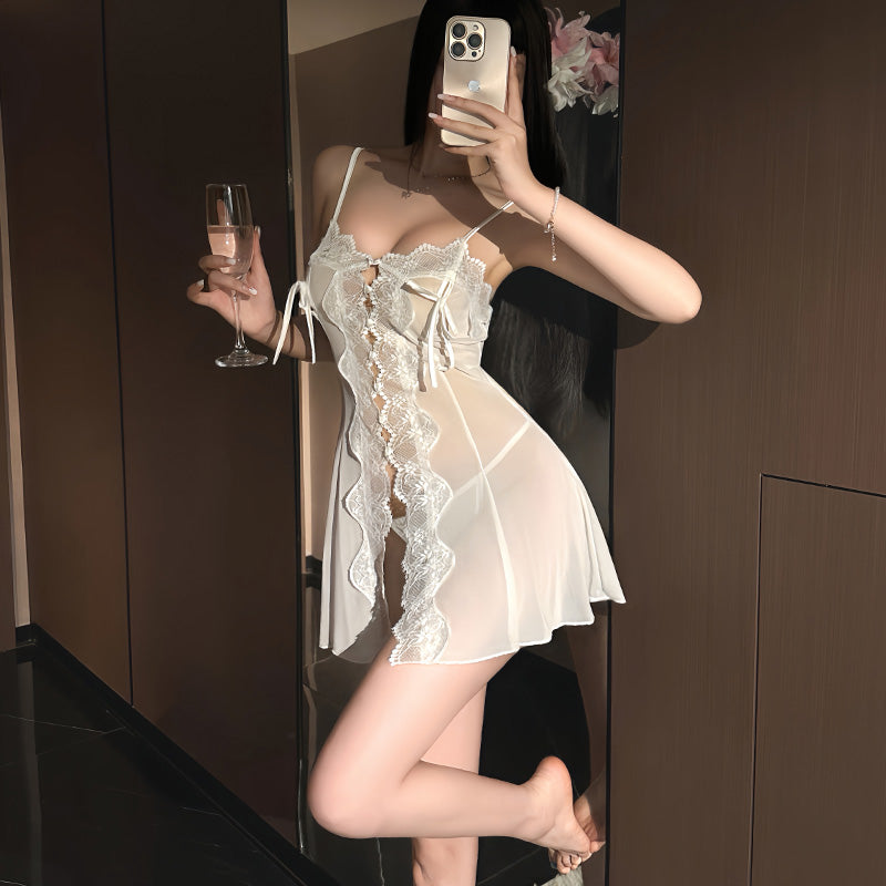 Mesh Camisole Bow Lace Nightdress