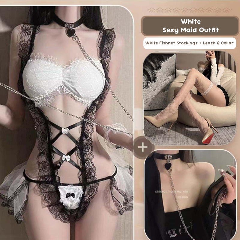 Disfraz de mucama de encaje transparente lencería sexy gratis