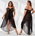 See-through off-the-Shoulder Pajamas Suit Sexy Transparent Lace Long Dress