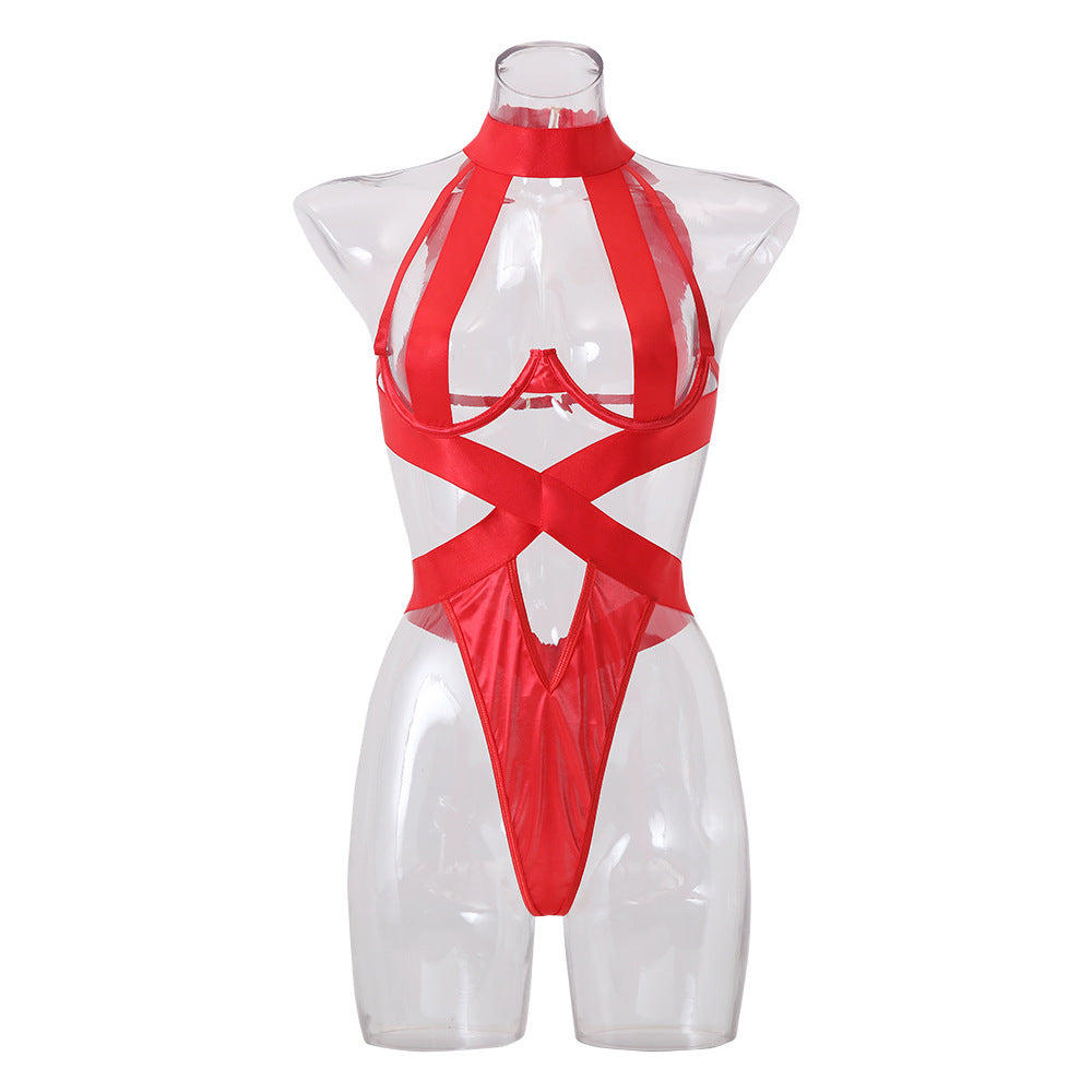 Sexy Halter Neck Sexy Jumpsuit With Steel Ring Bra