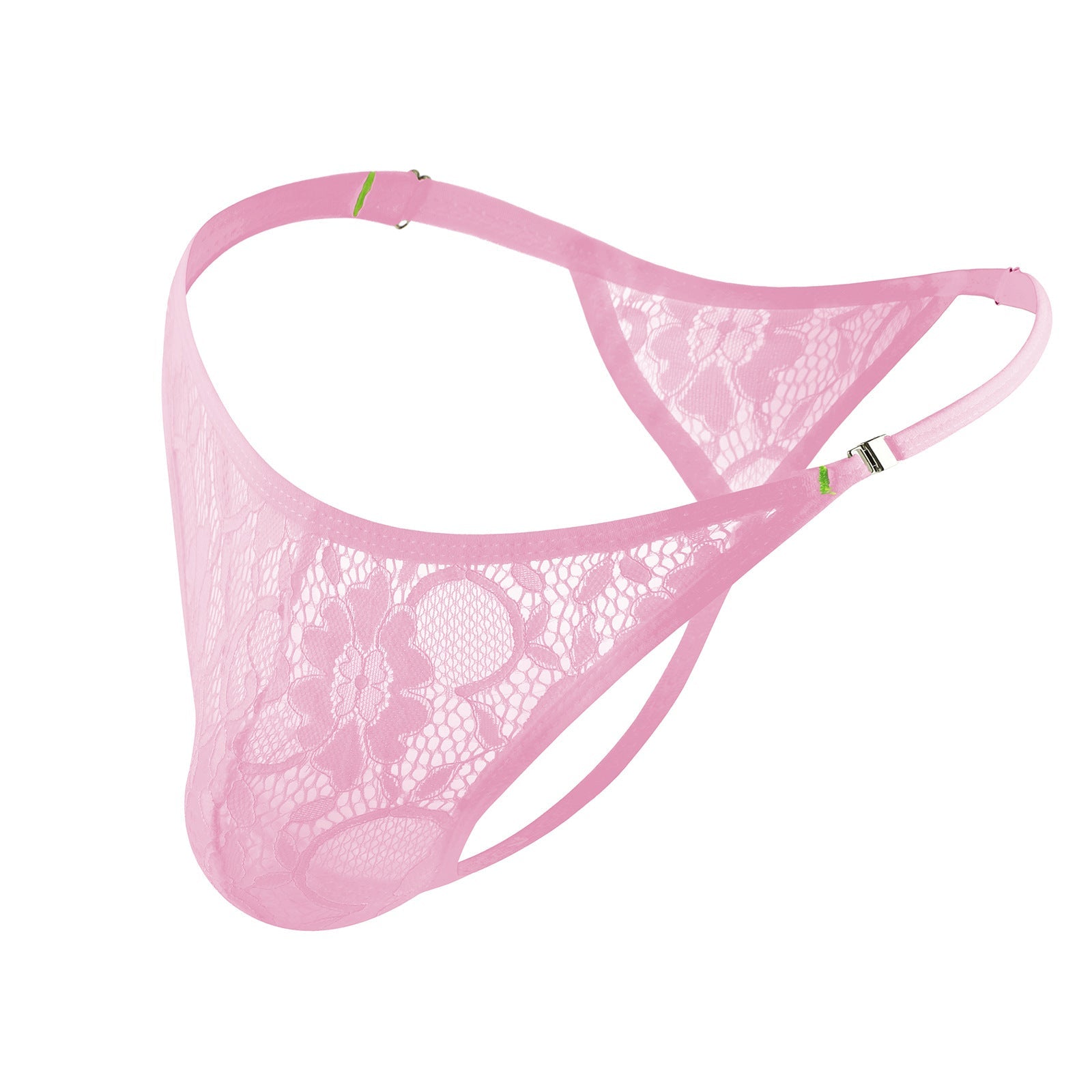 Tanga de encaje transparente sexy con botones laterales para hombre