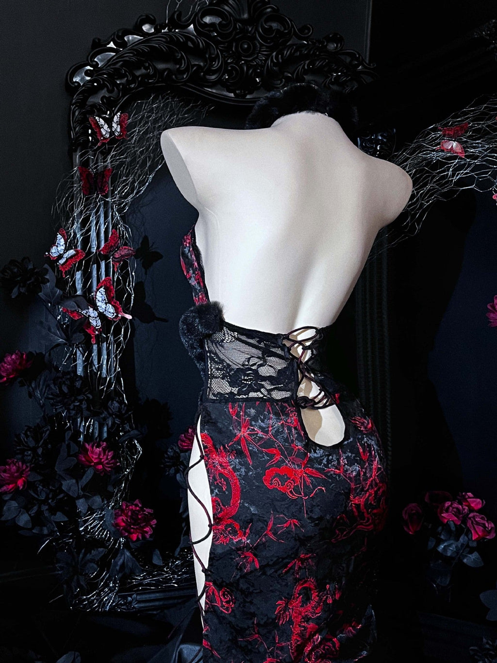 Ancient Style Plush Halter Neck Straps Cheongsam Uniform
