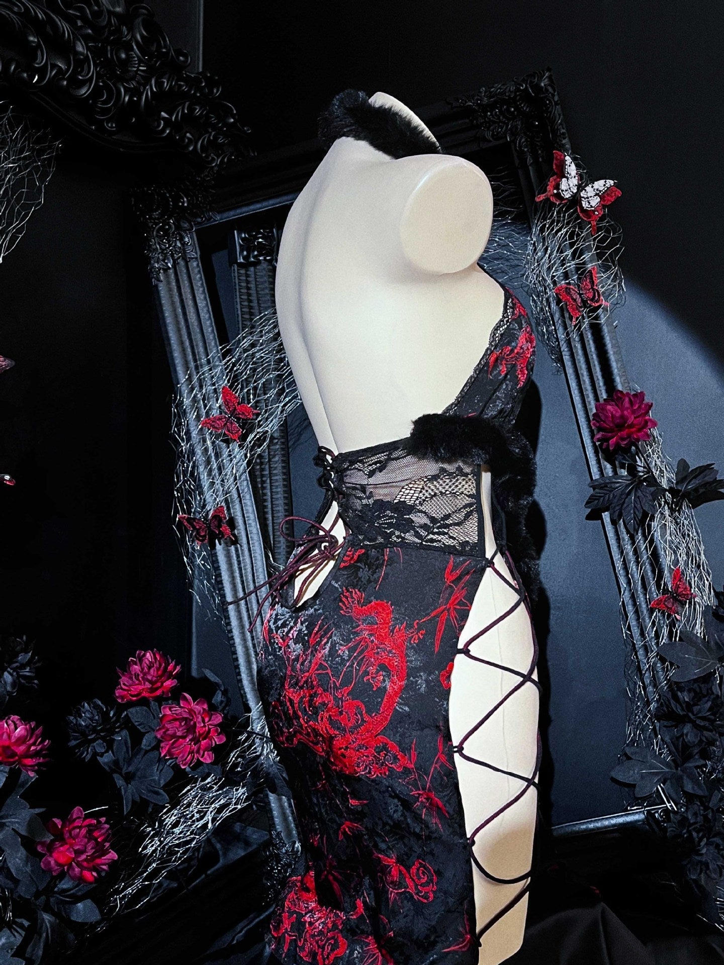 Ancient Style Plush Halter Neck Straps Cheongsam Uniform