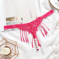 Sexy Embroidered Tassel Pearl Open Crotch Thong