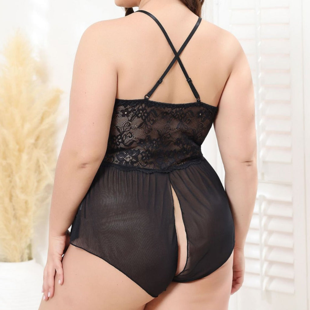 Conjunto de lencería de talla grande con abertura transparente, sexy y seductor