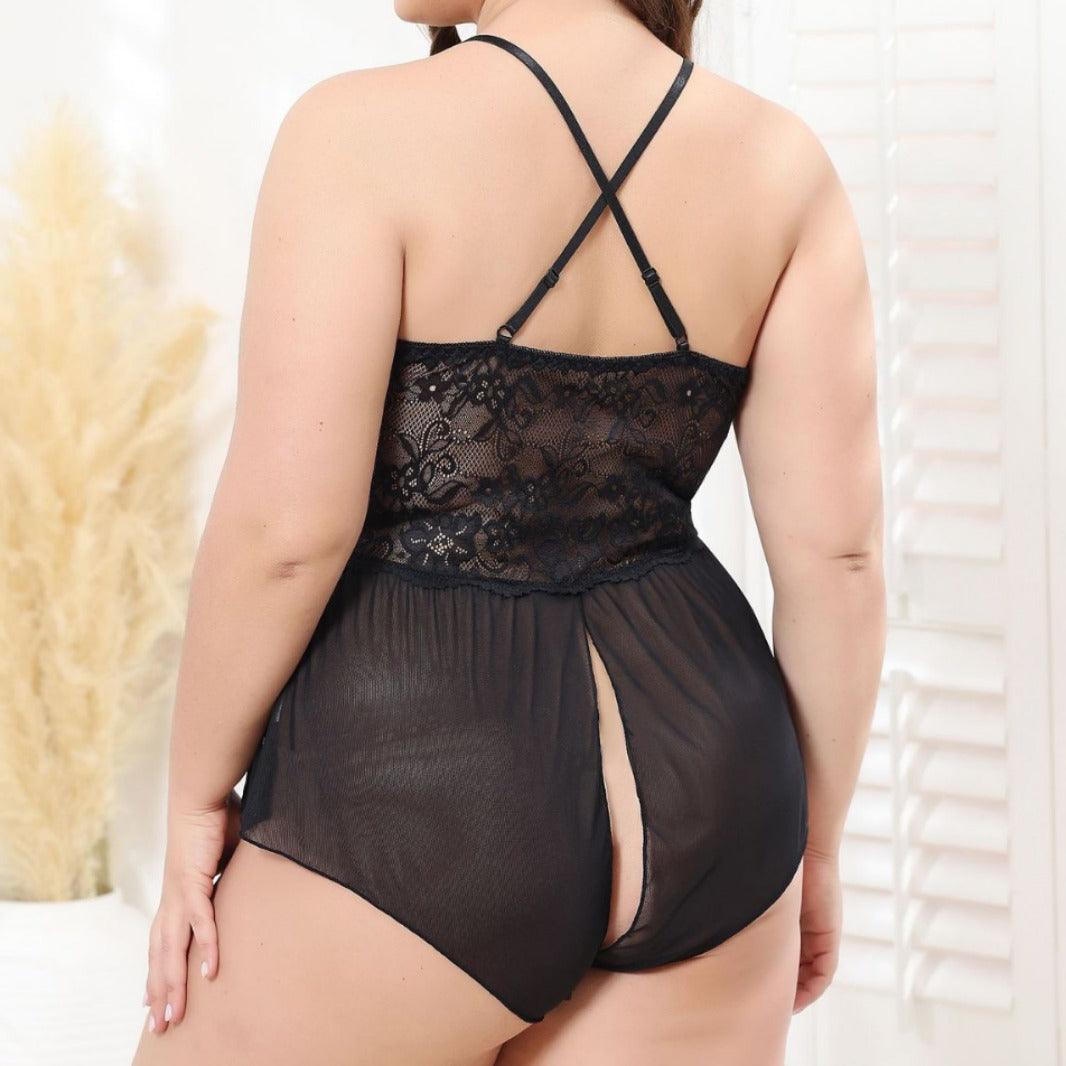 Conjunto de lencería de talla grande con abertura transparente, sexy y seductor