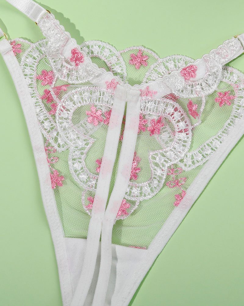 Embroidered Lace Heart Shape Lingerie Set