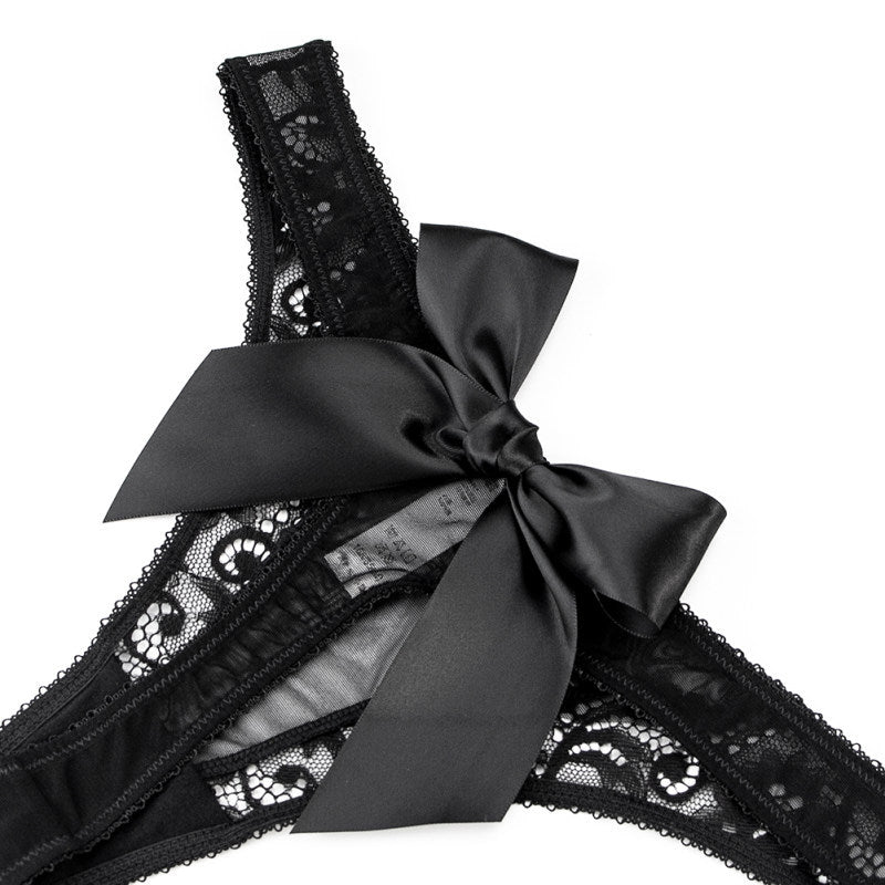Alluring Women's Low Rise Thong Panties Featuring Bowknot Sheer Design for a Seductive Style