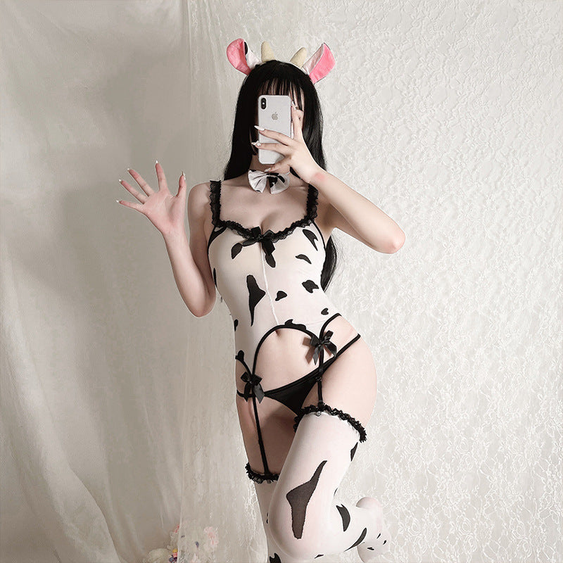 Cute Cow Cosplay Mesh Sexy Lingerie