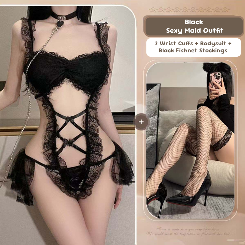 Disfraz de mucama de encaje transparente lencería sexy gratis