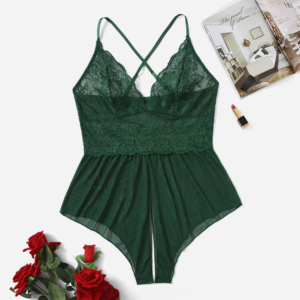 Conjunto de lencería de talla grande con abertura transparente, sexy y seductor