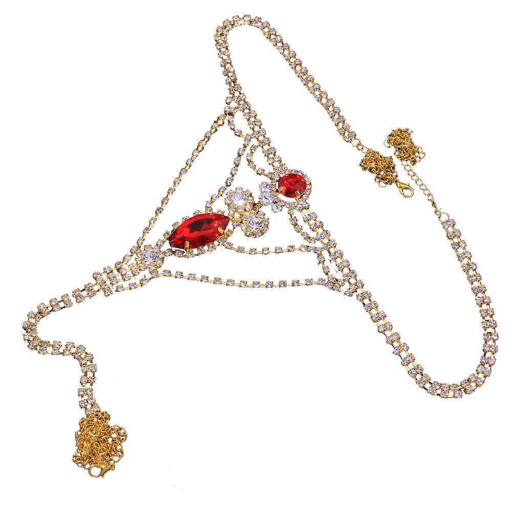 Ruby Belly Waist Chain Jewelry Rhinestone Thong Panties Luxury Rhinestone Underwear G-String