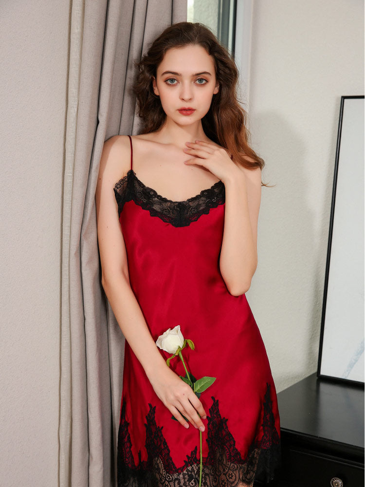 100% Mulberry Silk Hollow Out Camisole Nightgown