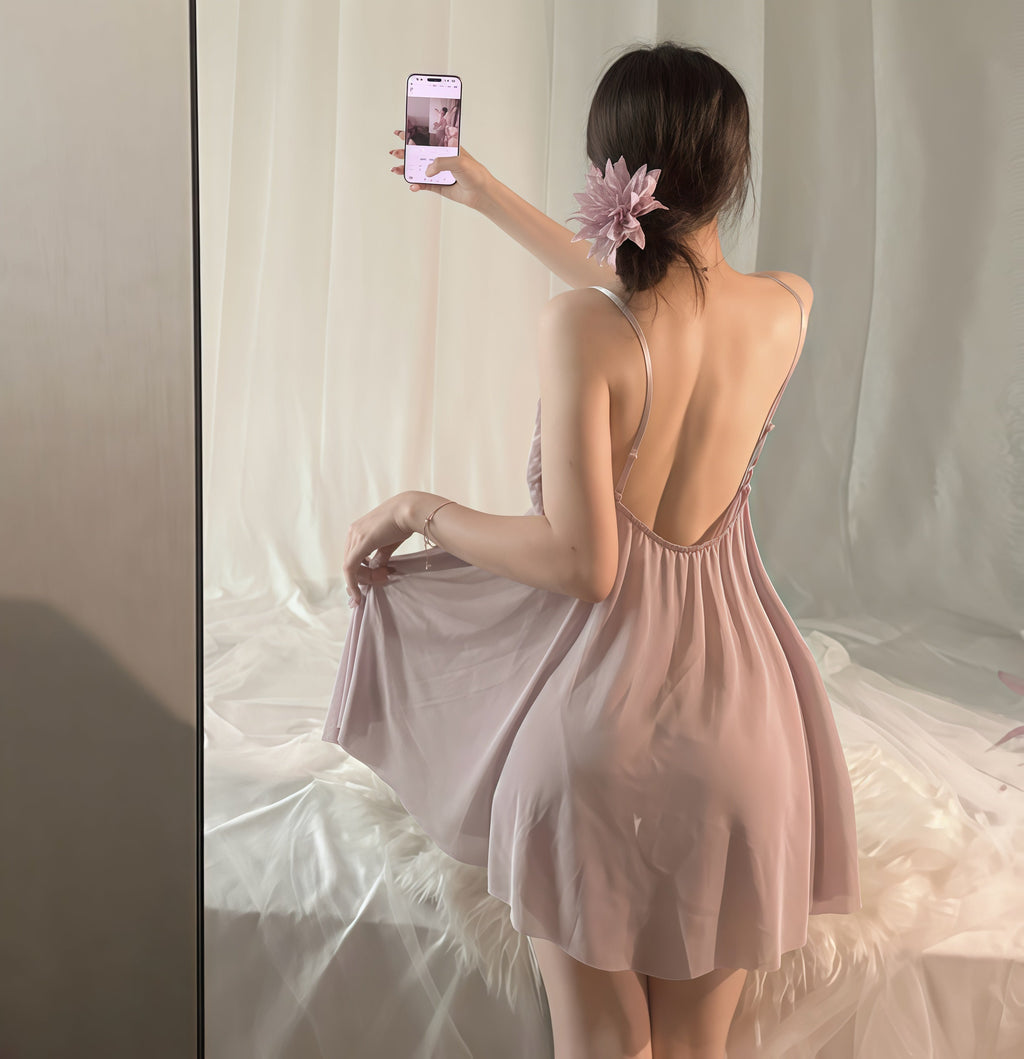 Plus Size Lace Backless See-through Mesh Camisole Nightdress