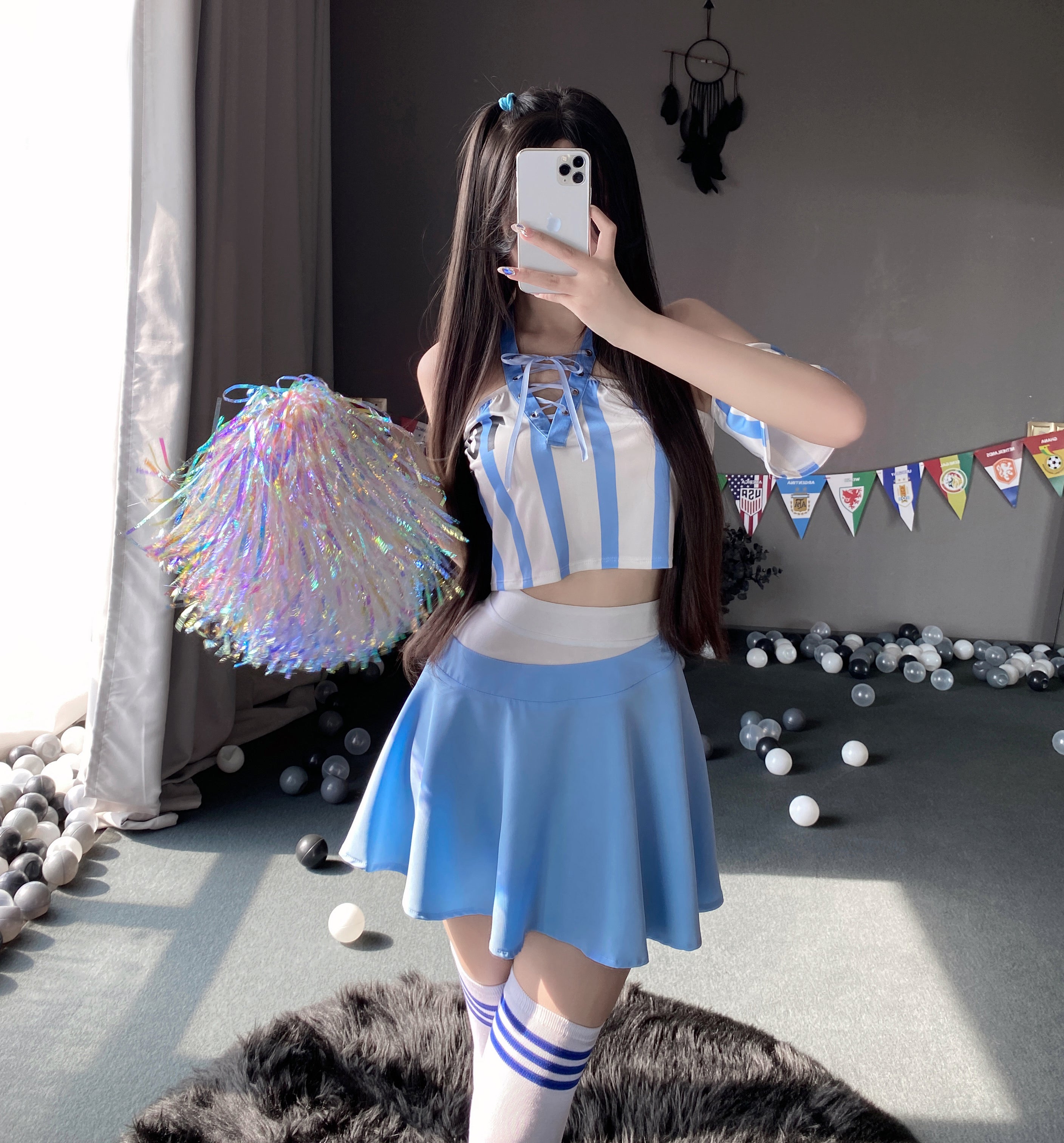 Uniforme de porrista de fútbol americano con falda