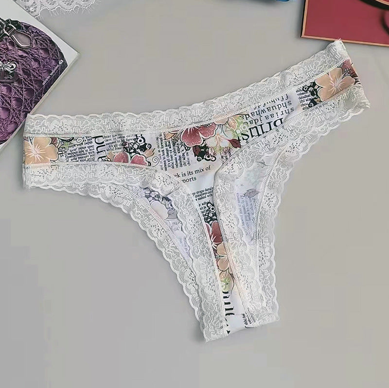 Sexy Seamless Silk Printed Women's Underwear Thong