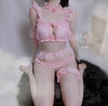Three-piece Ruffled Catwoman Heart Bikini